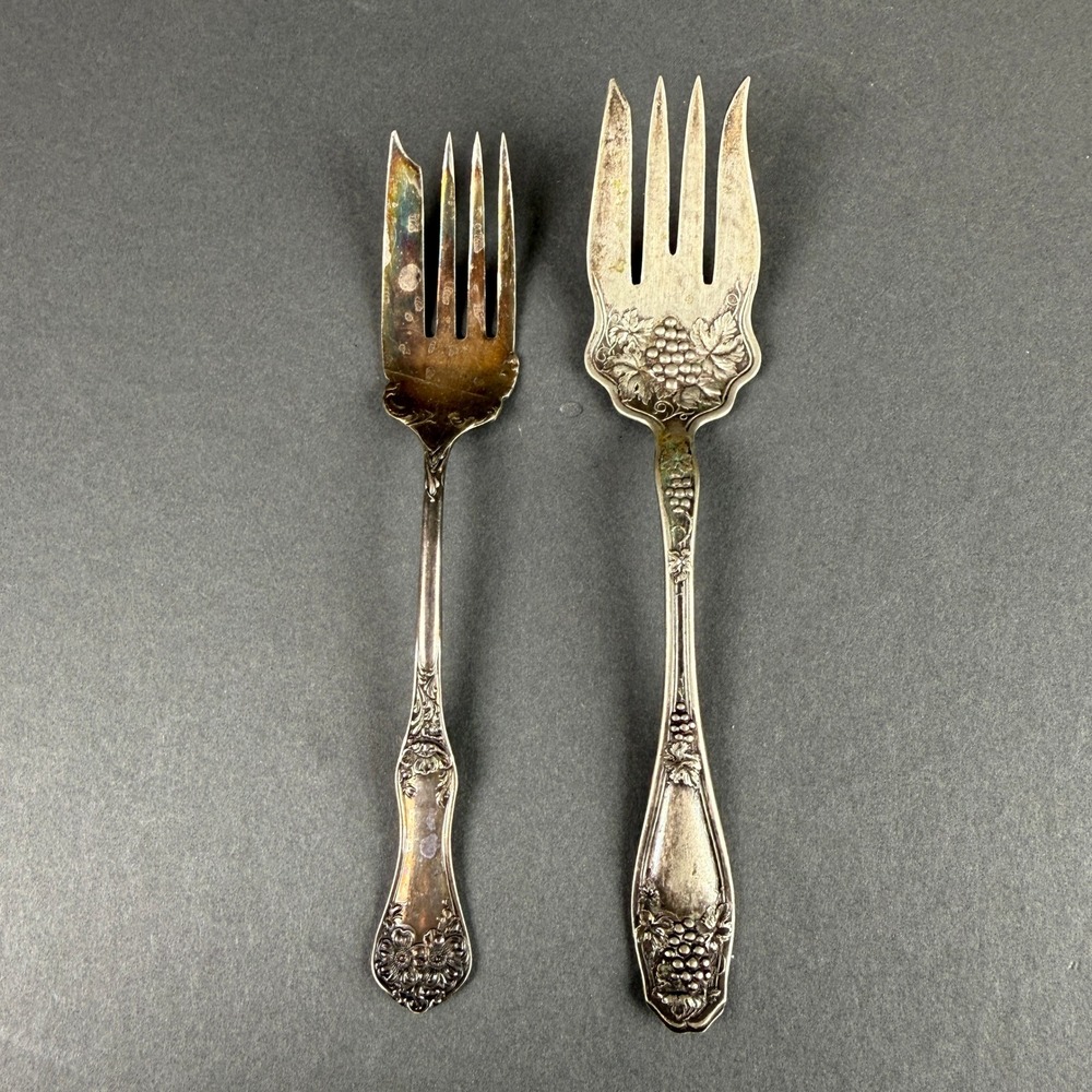 Vintage Silver Plated Cold Meat Fork Grape Motif Floral Fork Set Pat 1906 Fair
